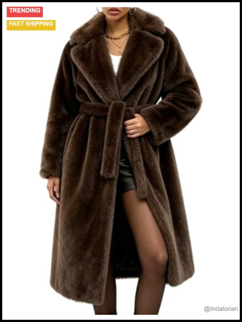 Womens Long Faux Fur Coat Fluffy Shawl Collar Winter Jacket